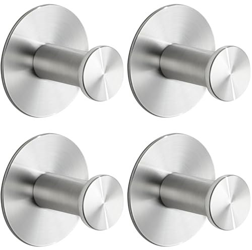 SAYAYO Klebehaken, Haken Selbstklebend Wandhaken Gebürstet 4 Stück Handtuchhalter Ohne Bohren Edelstahl Handtuchhaken Kleiderhaken Bademantelhaken für Bad, Toilette, Küche, Büro