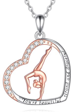 ONEFINITY Gymnastik Halskette 925er Sterlingsilber Turnerin Mit Herz Anhänger Halskette Gymnastikschmuck Geschenke Für Frauen