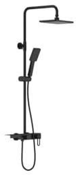 Vente-unique-Colonne de douche en acier inoxydable avec tablette - Noir mat - Hauteur réglable - JIZEO