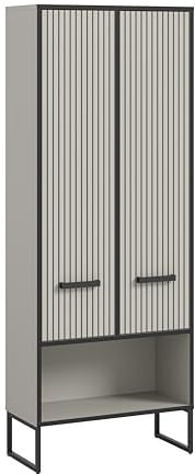 xonox.home - Hochschrank Bagno 59x159x32 cm in Kaschmir und schwarz - Badmöbel Badezimmerkombination Badset - erstklassige Qualität funktional pflegeleichte Oberfläche