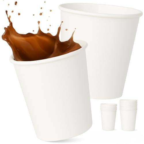 Commerline 1000 Stück Kaffeebecher to go, 200 ml (8oz) Pappbecher Weiß für Kaffee & Tee, Einwegbecher aus Kraftpapier, Papierbecher, Trinkbecher für Coffee&Tea