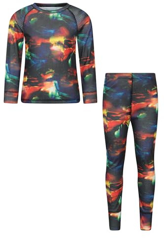 Mountain Warehouse Talus Printed Kids Top & Pant - Lightweight Baselayer Girls & Boys Set, Quick Dry Bottom & Tee - Winter, Outdoor, Travelling Corn Blue (Top & Pant Set) Kids Size 7-8 Years