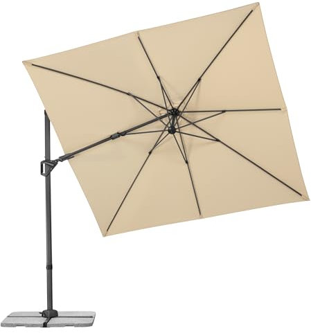 Schneider Ampelschirm VIVASOL 270 x 270 cm – 3-fach verstellbar, UV-Schutz, air-vent, 360° drehbar, inkl. Schutzhülle & Plattenständer – natur