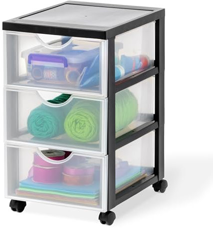 Iris Ohyama Kunststoff-Schubladenbox mit Rollen, 3 flachen Schubladen, Mattweiß, Griffe zum Ziehen, Für Schlafzimmer, Schule & Büro, BPA-frei, Schubladenschrank, Rollcontainer, A4 Drawer, DDDC-003