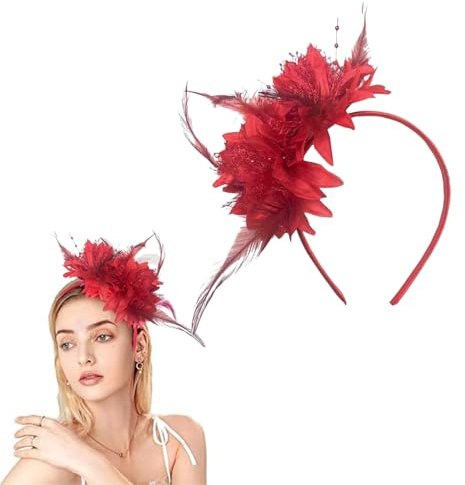 dinghaole Bandeau Plumes De Fleur Artificielle, Bandeau à Plumes Artificielles Vintage Années 1920, Accessoire Cheveux Rouge pour Mariage, Cocktail ou Fête, Décoration Rétro Style