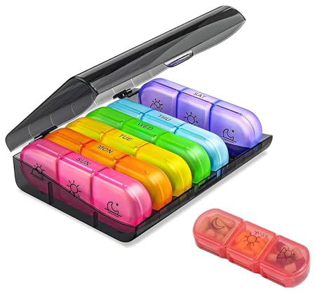 Tablettenbox 7 Tage Morgens Mittags Abends,Wöchentlicher Pillendose mit Großem Fach,Tragbare Aufbewahrungsbox Pill Organizer für Medikamente,Vitamine Fischöle(Schwarz)