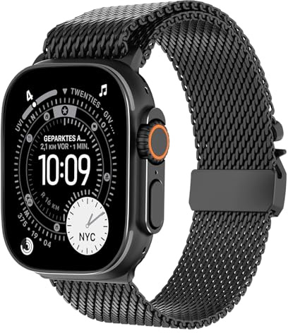Titan Armband für Apple Watch Ultra 3/2/1 49mm, Neues Design-Verschluss Titan Milanaise Armand für Apple Watch Armband 49mm 46mm 45mm 44mm 42mm(Serie 3 2 1), Series 11/10/9/8/7/6/5/4/3/2/1/SE