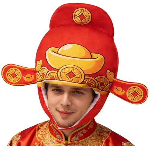 Qiwieod Hut Gott Des Reichtums,Plüsch Verkleidung Kopfschmuck,Frühlingsfest Cosplay Hut Accessoire | Für Bühnenauftritte Mottopartys Halloween Karneval Comic Conventions Fotoshootings