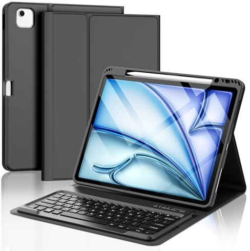 Keyboard Case for iPad Air 13 Inch M4/M3/M2/iPad Pro 12.9 (3.4.5.6. Gen) | Soft Case with Detachable Bluetooth UK Layout Keyboard for iPad Pro 12.9(2018-2022)/Air 13 2026/2025/2024, Black