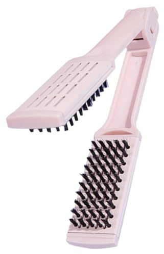 MOBUTOFU Cepillo Alisador de Cabello Color Rosa para Mujer en Forma de V Portátil y Plegable Mejora la Textura del Cabello, Adecuado para Uso Diario y Viajes