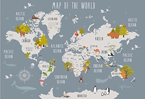 WH-PORP Benutzerdefinierte 3D Tapete Cartoon Weltkarte Kinder Zimmer 3D Hintergrund Wand -250cmX175cm