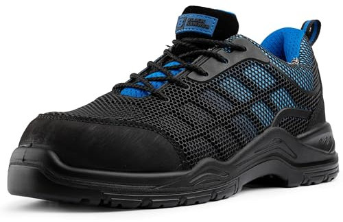 BLACK HAMMER Sicherheitsschuhe Herren Wasserdicht Ultraleichte Verbundwerkstoff Metallfrei Zehenkappe Kevlar Mittelsohle Arbeitsschuhe Knöchel Wanderer S3 SRC 8007 (42 EU, Blau)