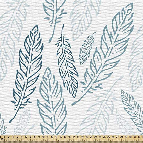 ABAKUHAUS Teal und Weiß Gewebe als Meterware, Grunge Federn, Dicht Gewebter Stoff zum Nähen Polster Wohnaccessoires, 3M (148x300cm), Dunkelblau Weiß Teal