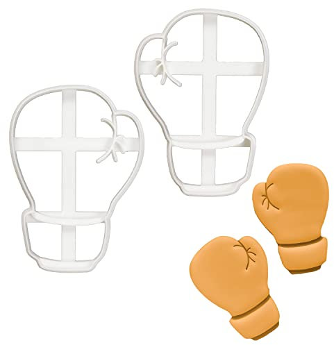 BAKERLOGY Set of 2 Boxing Glove Cookie Cutters (Back View) - Detailed Biscuit Cutter Design for Baking and Crafts, Ideal on Fondant, Dough, Clay