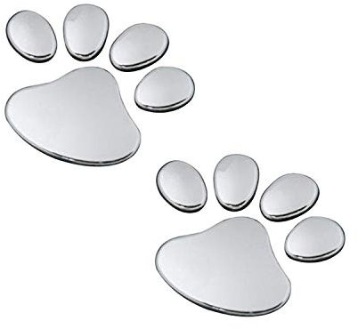 Ogquaton 2Pcs Adesivi per auto con stampa zampa di cane 3D in argento per decorazioni di bagni per veicoli Windows Utili e pratici