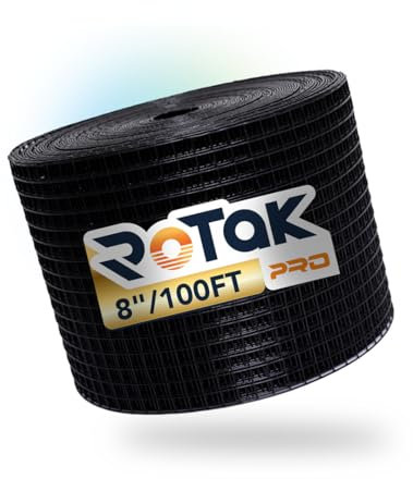 Rotak Critter Guard PRO - 8in x 100ft Solar Panel Bird Prevention Roll Kit Pairs - Heavy Duty Galvanized Black PVC Coated ½ inch Wire Roll Mesh (8 x 100)