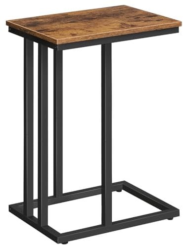 HOOBRO C-Shaped Side Table, Narrow Sofa End Table, Coffee Snack Table with Metal Frame, Laptop Table, Slim Bedside Table for Bedroom, Living Room, Small Spaces, Rustic Brown EBF02SF01G1