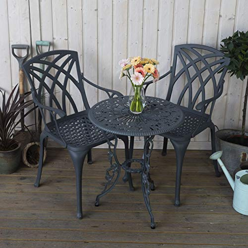 Lazy Susan London Rose Table de bistrot Ronde 2 Places 60 cm sans Entretien, légère, résistante aux intempéries, en Fonte d'aluminium et Ardoise, Coussins Beige