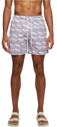 Urban Classics Herren Swim Shorts – Schnelltrocknende Badehose mit Innenslip und Taschen für Strand Pool Urlaub und sportliche Aktivitäten,Flamingo AOP,L