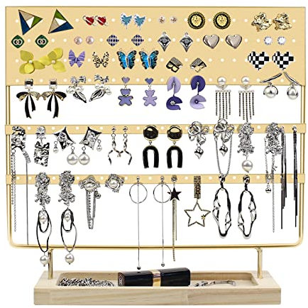 RUBY - Schmuckhalter für Damen, Ohrringhalter aus Metall, Ohrringhalter für Damen, Ohrring-Aufbewahrungsbox, Ohrring-Display aus Holz und Metall