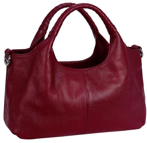 Iswee Echtes Leder Geldbörsen und Handtaschen für Frauen Schultertasche Top-Griff Satchel Damen Hobo Crossbody Taschen, wein, Medium
