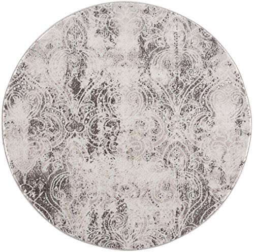 carpet city Teppich Ornamente Wohnzimmer - 120 cm Rund Grau Meliert - Moderne Teppiche Kurzflor