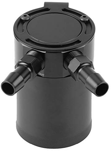 Qiilu bidon d'huile, Oil Catch Can Baffled, Universal Aluminium Alliage Compact Baffled Oil Catch Can 2-Port Black