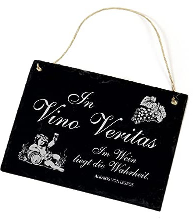 Schiefertafel Schild graviert - IN VINO VERITAS Im Wein liegt Wahrheit - Schiefer Dekoschild 22x16cm | Dekolando Home Accessoires