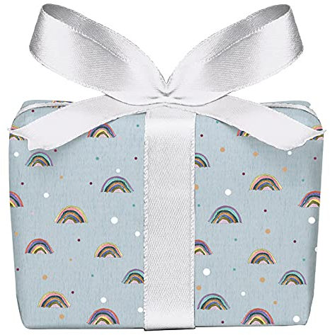 3er Set 3 Bögen Geschenkpapier zur Geburt REGENBOGEN HELLBLAU Junge Verpackung Geschenke Taufe Glückwunsch gedruckt auf PEFC zertifiziertem Papier, 50 x 70 cm