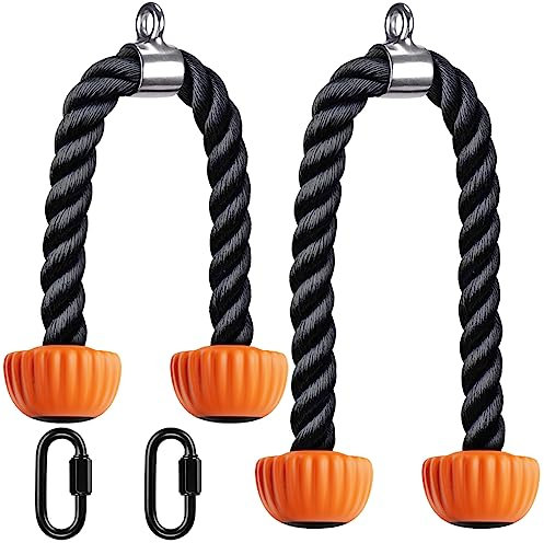 Kipika Trizepsseil 28 & 36 Zoll Kabelmaschine Befestigungen Riemenscheibe System Gym Pull Down Seil Schwerlast Nylonseil mit weichen Gummienden Orange 2 Stück