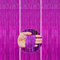 PartyWoo 3 pcs Curtain, Metallic Foil Tinsel Door Fringe for Birthday Wedding Party Photo Backdrop, Pink-Hot Pink-Laser-1298