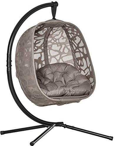 Outsunny Silla Colgante con Soporte de Acero Sillón Colgante Hamaca con Cesta Plegable y Cojines para Interiores y Exterior Carga 120 kg 126x96x172 cm Marrón