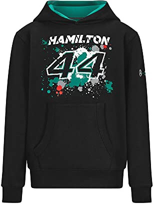 MERCEDES AMG PETRONAS Formula One Team - Offizielle Formel 1 Merchandise Kollektion - Lewis Hamilton #44 Kapuzenpullover - Schwarz - Kinder - 116
