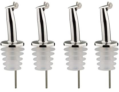 Westmark 4 Beccucci per Bottiglie di Liquori e Olio, Metallo/Acciaio Inossidabile, Tappi in Silicone, Inox Gastro, Argento, 468322E3