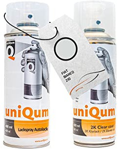 UniQum Autolack + Klarlack 2K Spraydose fürs Auto für FIAT BIANCO 210 Autolack Reparatur 2 x 400 ml