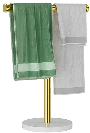 Blemoacha T-Form Handtuchhalter, Freistehend, Gold, Edelstahl, Badezimmer-Organizer, Arbeitsplatte, Handtücher, Küche, Marmorsockel