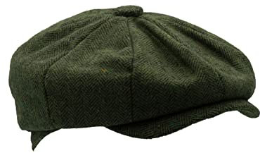 WALKER AND HAWKES Unisex Bakerboy-Ballonmütze aus Wolle - 8-Panel-Konstruktion - Grün mit Fischgrätmuster - 2XL (61cm)