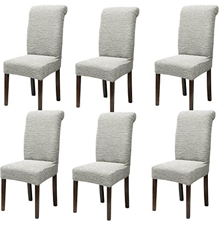 faiend Stuhlhussen Stretch Jacquard Universal Stuhlhussen für Esszimmer Weiche Stretch waschbare Stuhlhussen für abnehmbare Hotel Bankett Küche Restaurant Home HochzeitSet (6, gestreift-Creme)