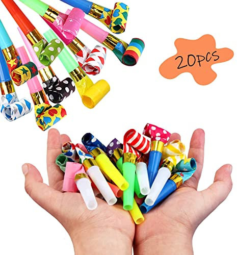 20 Pcs Party Blowers, Party Whistles Blowouts Noisemakers Colourful Paper Loot Bag Filler Noise Toy for Kids Or Adults Party Horns Noisemakers Musical Blowouts Party, Birthdays, Weddings(Random Color)