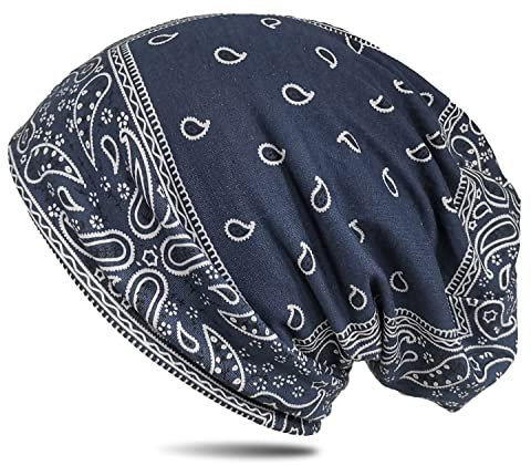WANSSY® Damen Herren Unisex Uni Farbe Beanie mit Färbemuster Federmuster Fashion Einheitshröße Kopfbedeckung (Navy)