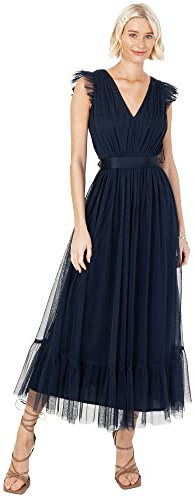 Ladies Maxi Dress for Women V Neckline Sleeveless Frilly for Wedding Guest Bridesmaid Prom Long High Empire Waist Tiered