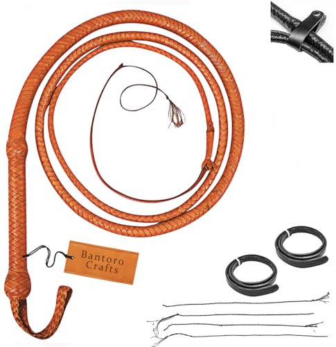 Brun Fouet en Cuir de Kangourou Fouet 16 Tresses Brins Cuir tressé Ventre en Cuir et traversin en Cuir à l'intérieur Fouet craquant Fort pour Les Sports équestres (12 Pieds (3,6 Mètres))