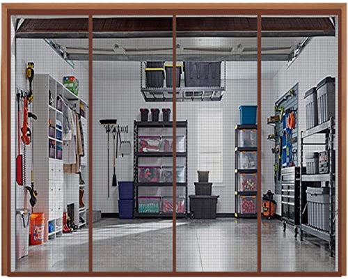 BHADANI Großer magnetischer Garagentorvorhang in Sondergröße, Moskitonetz, Fliegengitter, verwendet in Pavillons, Balkonen, Außenzelt, graues Netz, braune Kanten, B 360 cm x H 210 cm