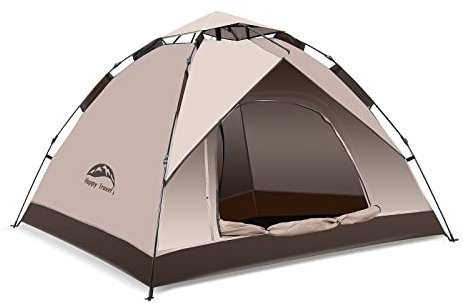 Happy Travel Campingzelt für 1/2/3/4 Personen, sofortiges einfaches Pop-Up-Zelt für Camping, automatisches, wasserdichtes Familien-Campingzelt, einfach aufzubauen, tragbares, winddichtes Kuppelzelt