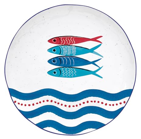 Easy Life Speiseteller SARDINE'S Party Fische Motiv 2 rund D. 26cm weiß blau