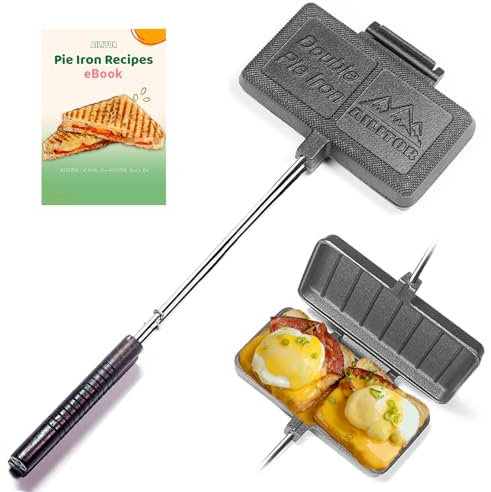 AILITOR Double Pie Iron Sandwich Maker für Camping, Cast Iron Lagerfeuer Pie Cooker, Schwarz, Rechteckig, Antihaftbeschichtet