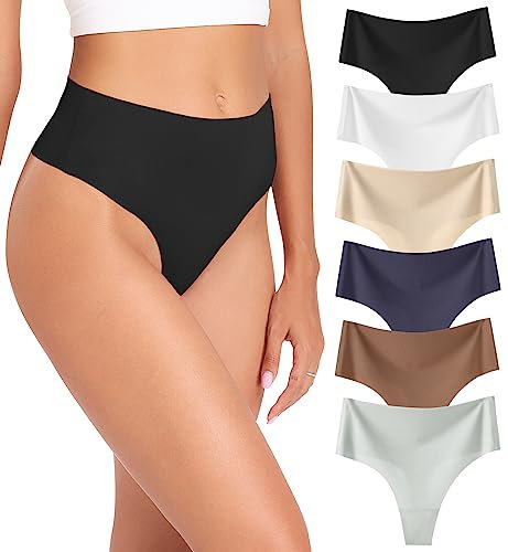 Wealurre 6er Pack Tanga Damen String Seamless Slips Damen High Waist Unterwäsche Nahtlose Unsichtbarer Unterwäsche Frauen Mehrpack XS-XL(835B/W/A/DB/BR/G M)