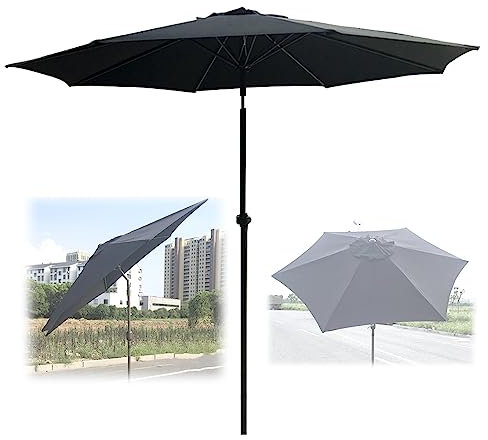 Terrassenschirm mit Neigungsknopf und Kurbel, Marktschirm für Garten, Strand, Schwimmbad, Schwarz