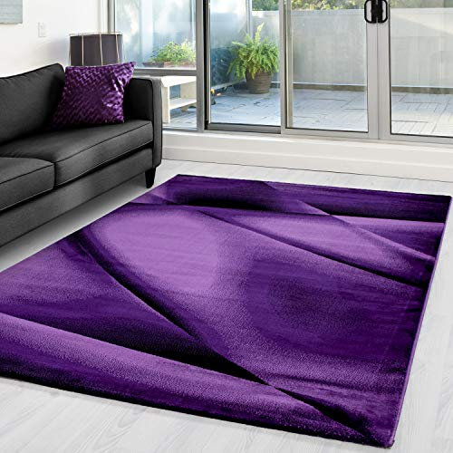 Carpettex Teppich Wohnzimmer Kurzflor 140 x 200 cm Modern Abstrakt Design Lila - Teppich Schlafzimmer Weich Flauschig Waschbar Küchenteppich - Esszimmer Kinderzimmer Flur Teppich Wohnzimmerteppich