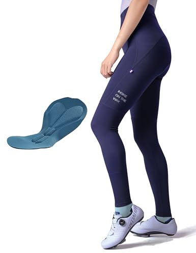 INBIKE Fahrradhose Damen Lang Gepolstert Sommer Herbst Radlerhose mit Sitzpolster High Waist Atmungsaktive Elastische Schnell Trocknend Frühling Blau M